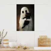 Cute Ghost Hugs Black Cat Print, Digital Halloween Poster (Küche)