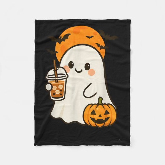 Cute Ghost Iced Coffee And Pumpkin For Halloween C Fleecedecke (Vorderseite)