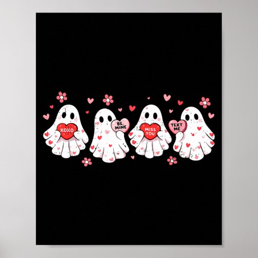 Cute Ghost Love Hearts Valentines Day Womens Teens Poster (Vorne)