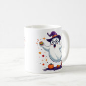 Cute Ghost Mug with Pumpkins and Witch Hat Kaffeetasse (VorderseiteRechts)