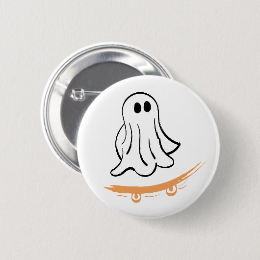 Cute ghost on skateboard button (Vorne & Hinten)