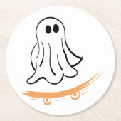 Cute ghost on skateboard runder pappuntersetzer (Vorderseite)