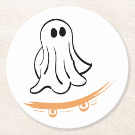 Cute ghost on skateboard runder pappuntersetzer