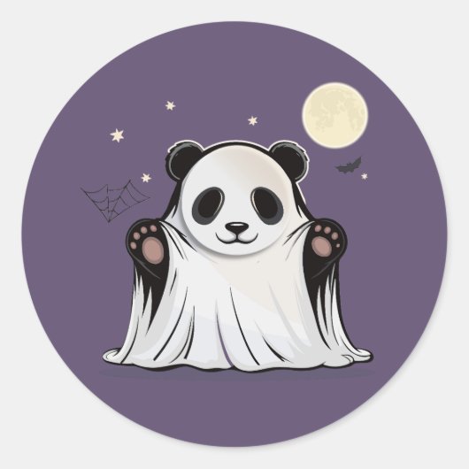 Cute Ghost Panda Under the Moon Runder Aufkleber (Vorderseite)