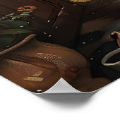 Cute Ghost Preparing To Eat Print, Floral Kitchen Poster (Ecke)