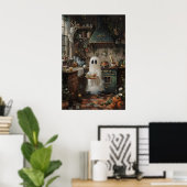 Cute Ghost Preparing To Eat Print, Floral Kitchen Poster (Heimbüro)