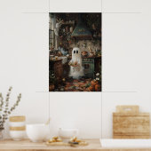 Cute Ghost Preparing To Eat Print, Floral Kitchen Poster (Küche)
