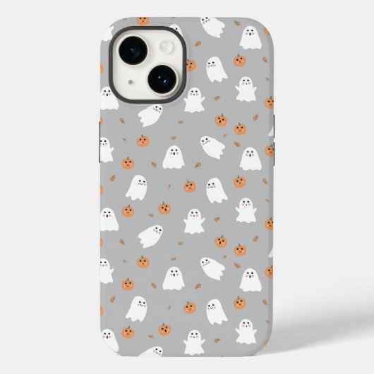 Cute Ghost & Pumpkin Gray Halloween Pattern Case-Mate iPhone Hülle (Rückseite)