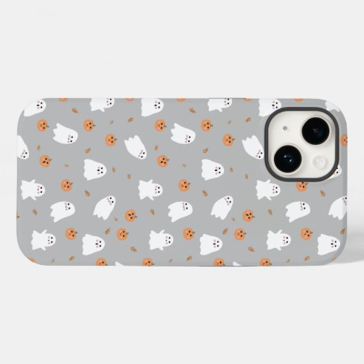 Cute Ghost & Pumpkin Gray Halloween Pattern Case-Mate iPhone Hülle (Rückseite (Horizontal))