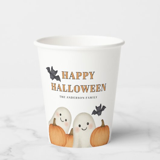 Cute Ghost Pumpkin Personalized Halloween Party  Pappbecher (Vorderseite)