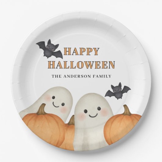 Cute Ghost Pumpkin Personalized Halloween Party  Pappteller (Vorderseite)