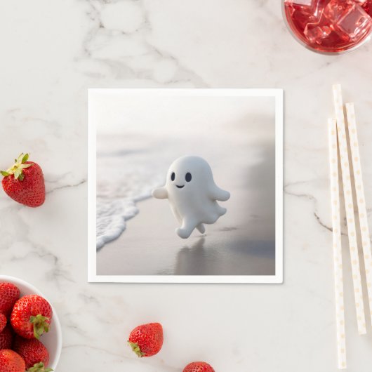 Cute Ghost Running On a Beach Serviette (Beispiel)