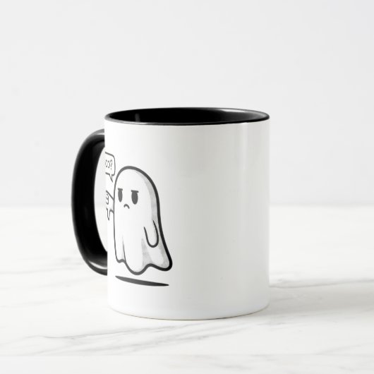 Cute Ghost Saying “Boo?” – Funny Minimal Spooky Tasse (Vorderseite Links)