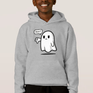 Cute Ghost Saying ‘Boo?’ – Kids Halloween Pullover Hoodie
