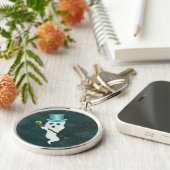 Cute Ghost Silly Face Wearing Top Hat Skull Cane Schlüsselanhänger (Seite)