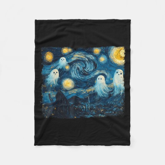 Cute Ghost Starry Night Halloween Soky Retro Van G Fleecedecke (Vorderseite)