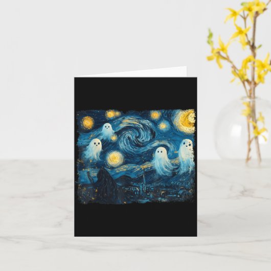 Cute Ghost Starry Night Halloween Soky Retro Van G Karte (Gelbe Blume)