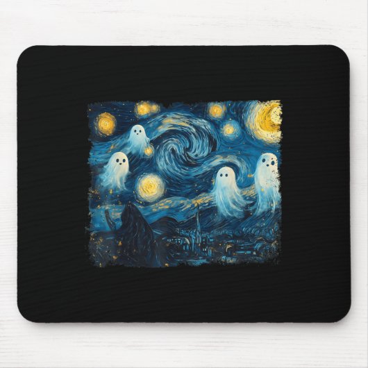 Cute Ghost Starry Night Halloween Soky Retro Van G Mousepad (Vorne)