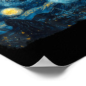 Cute Ghost Starry Night Halloween Soky Retro Van G Poster (Ecke)