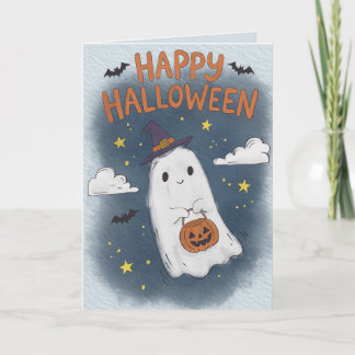 Cute Ghost Surrounded with Bats Karte