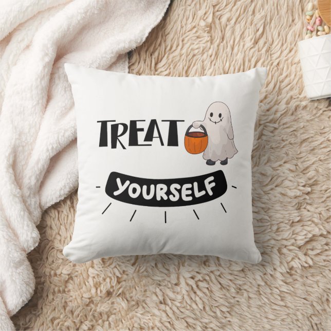 Cute Ghost “Treat Yourself” Pillow Halloween Theme Kissen (Decke)