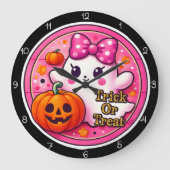 Cute Ghost Trick Or Treat Fun Große Wanduhr (Vorderseite)