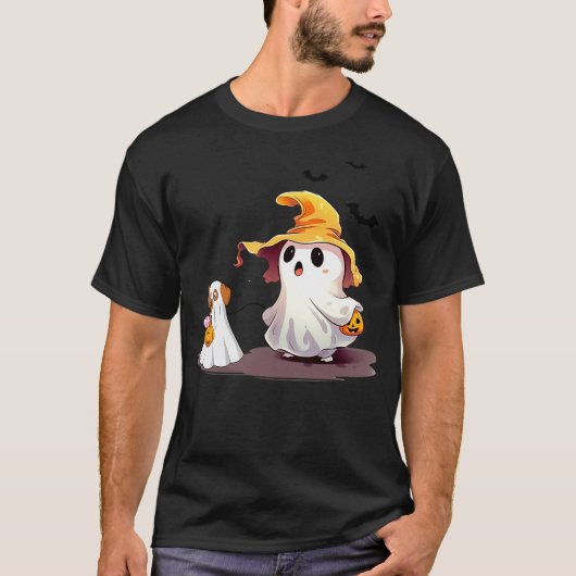 Cute Ghost Walking Dog Ghost Dog Halloween Night F T-Shirt (Vorderseite)