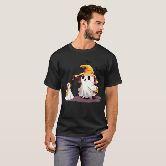 Cute Ghost Walking Dog Ghost Dog Halloween Night F T-Shirt (Vorne ganz)