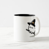Cute Ghost Witch with Pumpkin & Broom | Two-Sided  Zweifarbige Tasse (VorderseiteRechts)