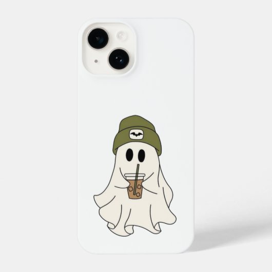 Cute Ghost with Beanie & Drink – Halloween Case iPhone Hülle (Rückseite)