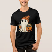 Cute Ghost with Candy & Pumpkin Drink Tri-Blend Shirt (Vorderseite)