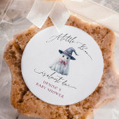 Cute Ghost with Pink Bow & Witch Hat Baby Shower Quadratischer Aufkleber