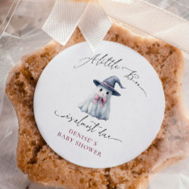 Cute Ghost with Pink Bow & Witch Hat Baby Shower  Quadratischer Aufkleber