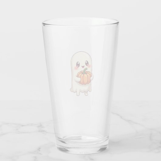 Cute Ghost with Pumpkin � Funny Halloween Glas (Rückseite)