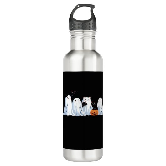 Cute Ghosts and Black Cats Halloween � Spooky Seas Edelstahlflasche (Vorderseite)