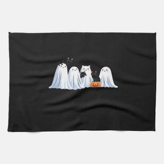 Cute Ghosts and Black Cats Halloween � Spooky Seas Geschirrtuch (Horizontal)