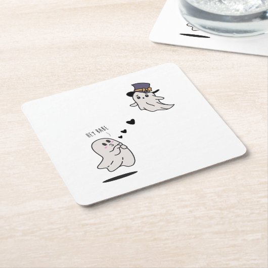 Cute ghosts couple talking rechteckiger pappuntersetzer (angewinkelt)