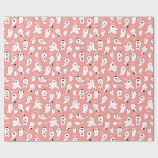 Cute ghosts Halloween Elegant Pink White Geschenkpapier (Flach)