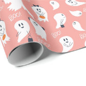 Cute ghosts Halloween Elegant Pink White Geschenkpapier (Rolleneckpunkt)