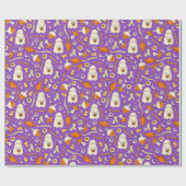 Cute ghosts Halloween Elegant purple Orang Geschenkpapier (Flach)