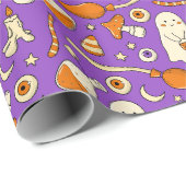 Cute ghosts Halloween Elegant purple Orang Geschenkpapier (Rolleneckpunkt)