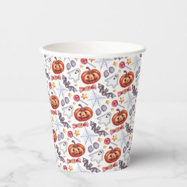 Cute ghosts Halloween watercolor patterns, Pappbecher