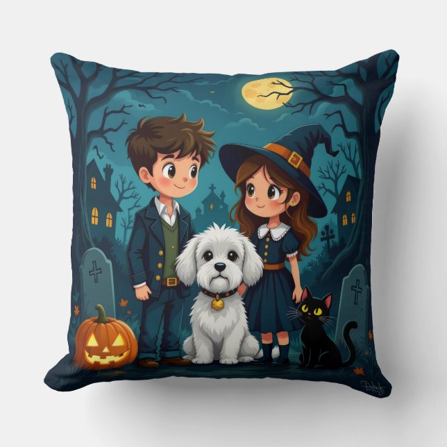 Cute Ghosts, Pumpkins & Bats Decorative Cushion Kissen (Vorderseite)