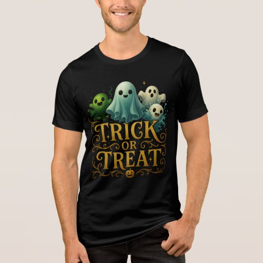 Cute Ghosts "Trick or Treat" Design Tri-Blend Shirt (Vorderseite)