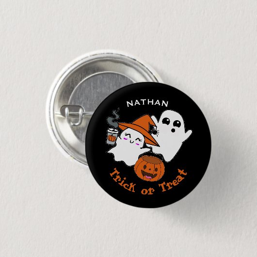 Cute Ghosts Trick or Treat Personalised Halloween Button (Vorne & Hinten)