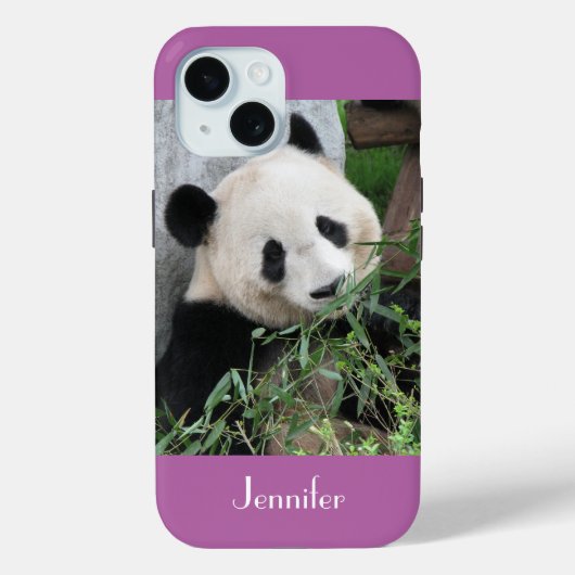 Cute Giant Panda Pale Purple Trim, Custom Name Case-Mate iPhone Hülle (Rückseite)