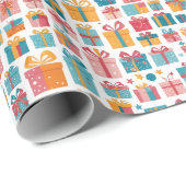 Cute Gifts in Bags and Boxes with Ribbons Pattern Geschenkpapier (Rolleneckpunkt)