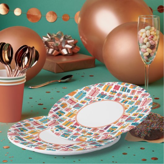 Cute Gifts in Bags and Boxes with Ribbons Pattern Pappteller (Multi)