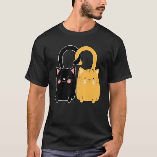 Cute Ginger Cat Black Kitten Love Valentines Day G T-Shirt (Vorderseite)