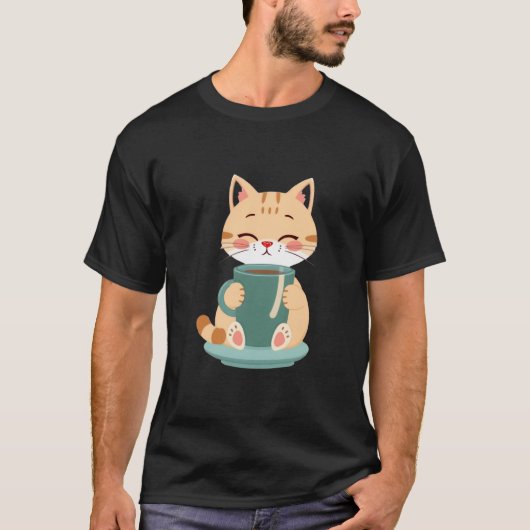Cute Ginger Cat Hugging Cozy Coffee Teal Mug ✨🐾☕ T-Shirt (Vorderseite)